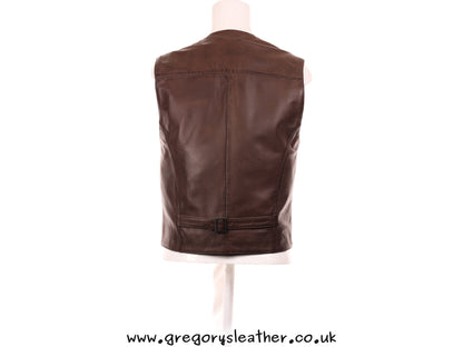 Medium Brown Leather Waist Coat by Ashwood