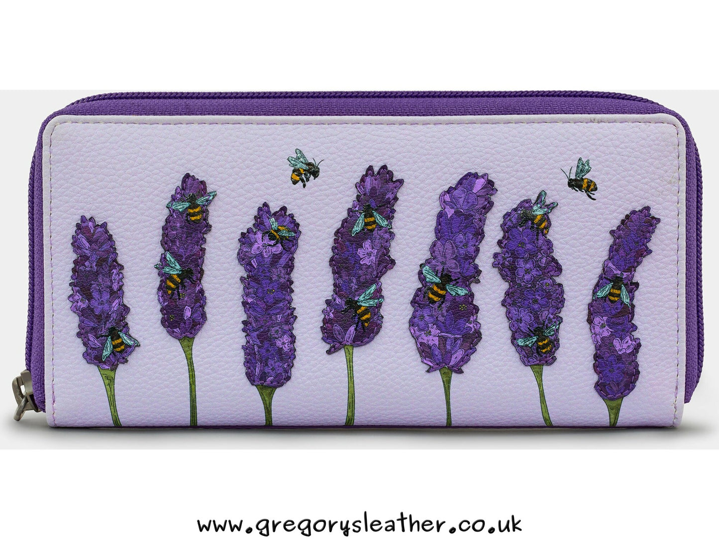 Bees Love Lavender Leather Zip Round Purse by Yoshi