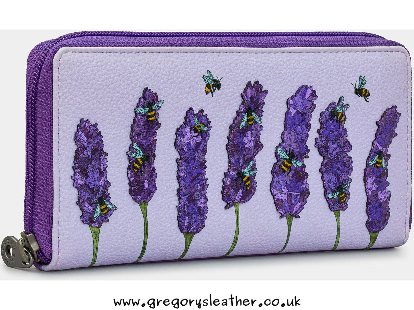 Bees Love Lavender Leather Zip Round Purse by Yoshi