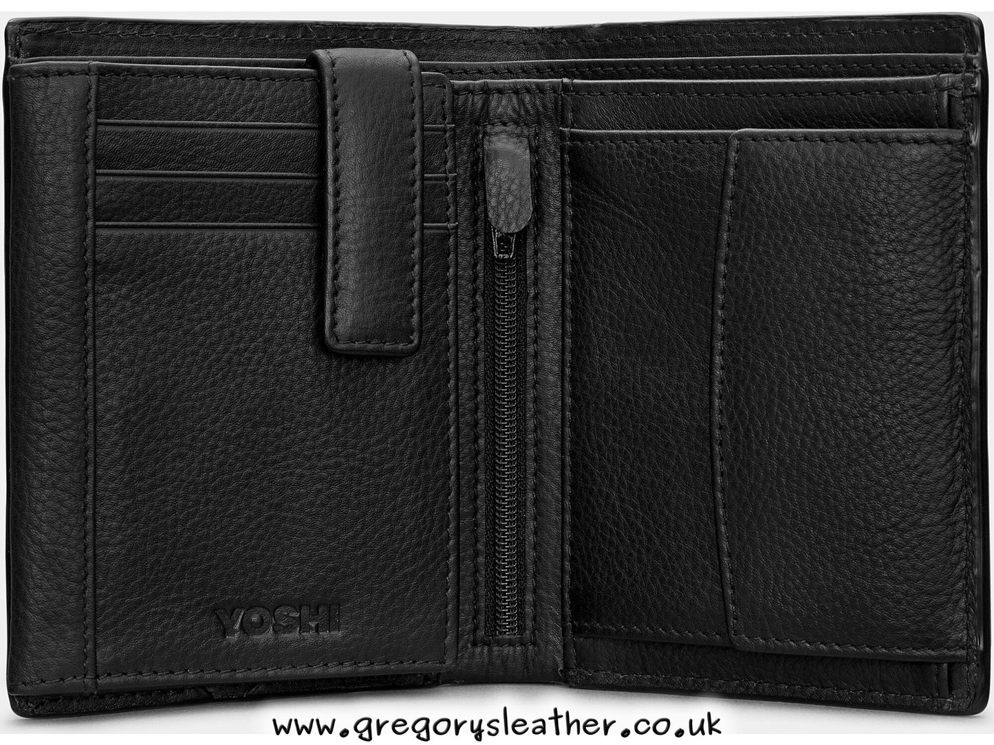 Black Traditional Extra Capacity Leather Wallet by Yoshi