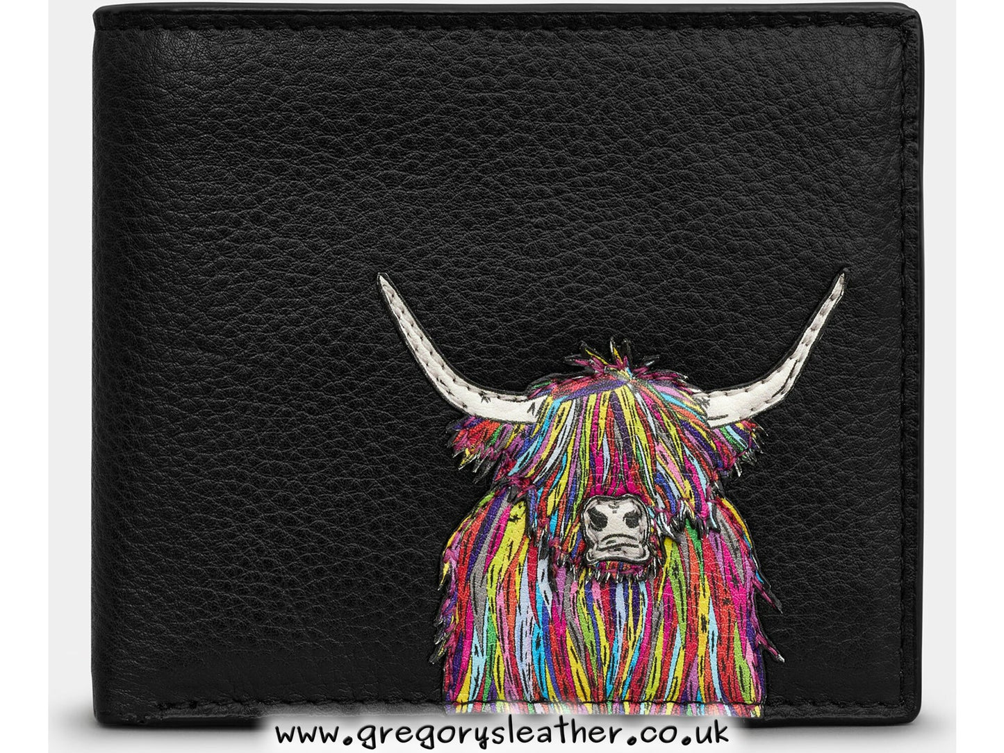 Black Rainbow Highland Cow Highland Cow Leather Wallet by Yoshi