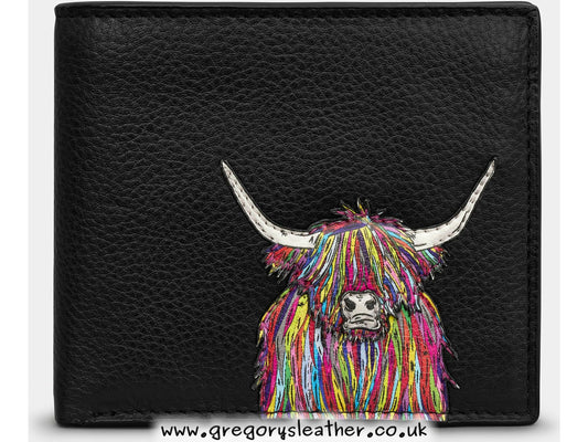 Black Rainbow Highland Cow Highland Cow Leather Wallet by Yoshi