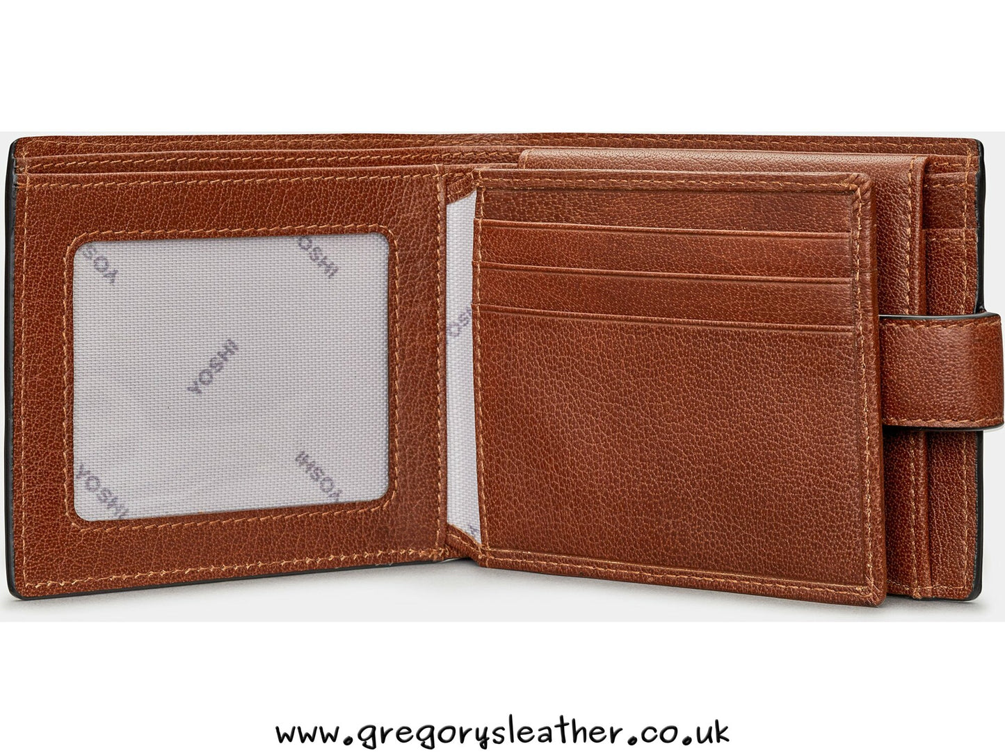 Brown Extra Capacity Leather Wallet with Tab by Yoshi