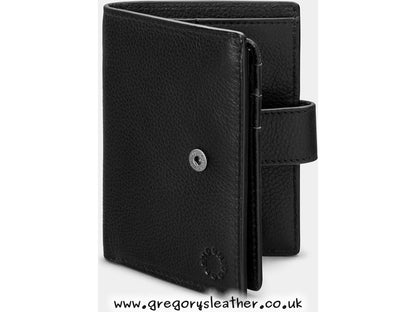 Black Leather Card Holder Wallet with Tab by Yoshi