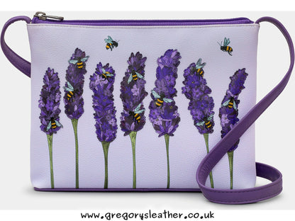 Plum Bees Love Lavender Leather Cross Body Bag by Yoshi