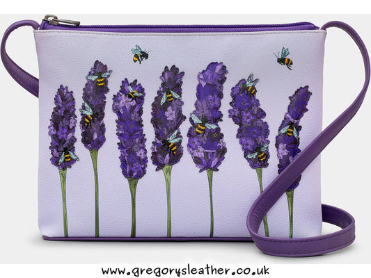 Plum Bees Love Lavender Leather Cross Body Bag by Yoshi