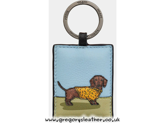 Dachshund Dog Walk Terrier - Leather Keyring by Yoshi