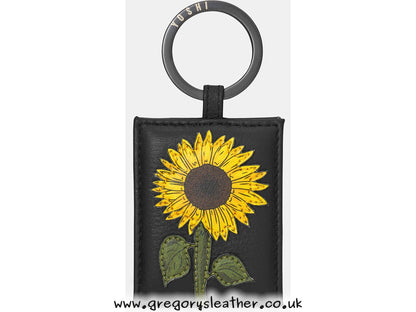 Black Sunflowers Leather Keyring by Yoshi